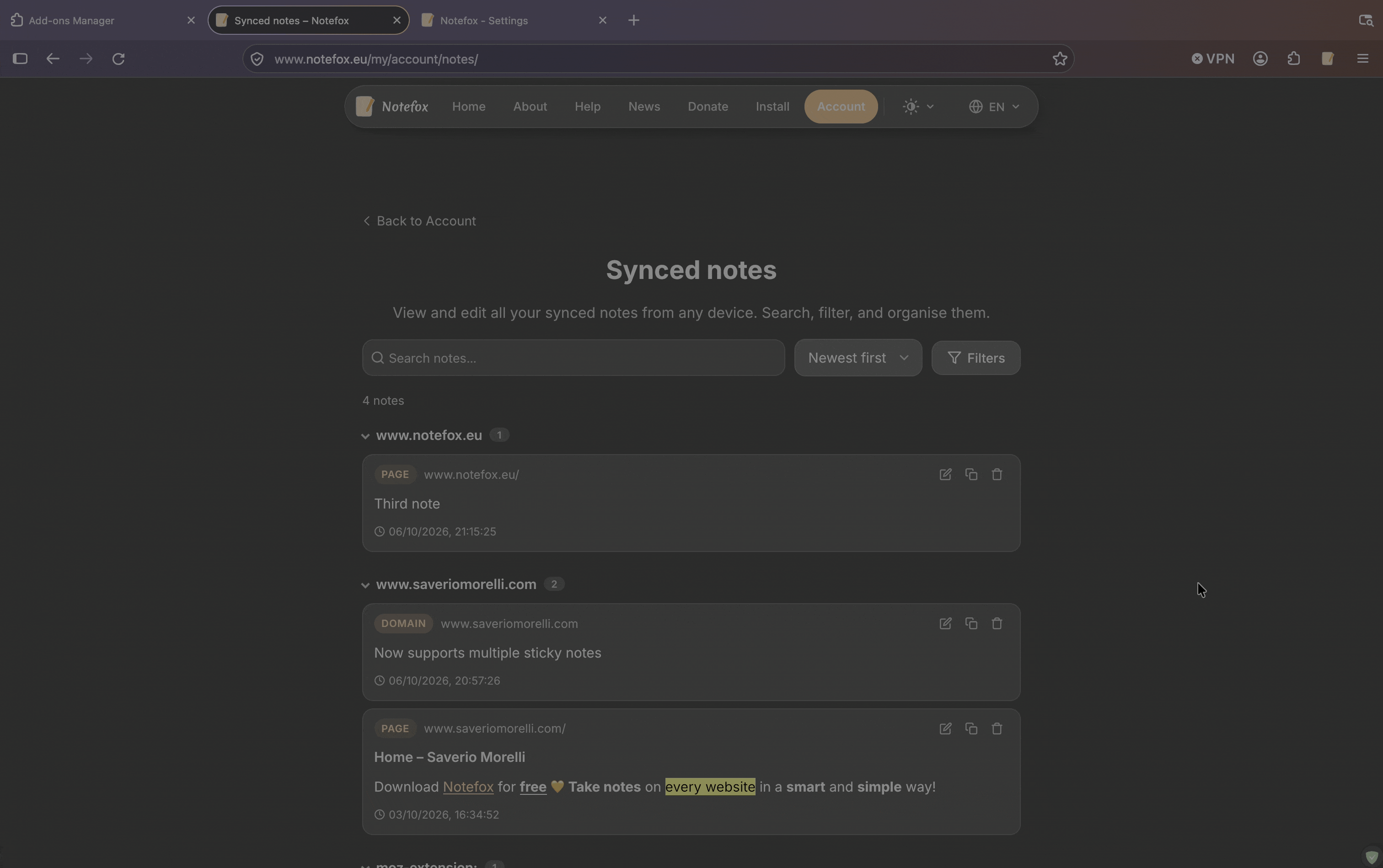 Edit notes from the web