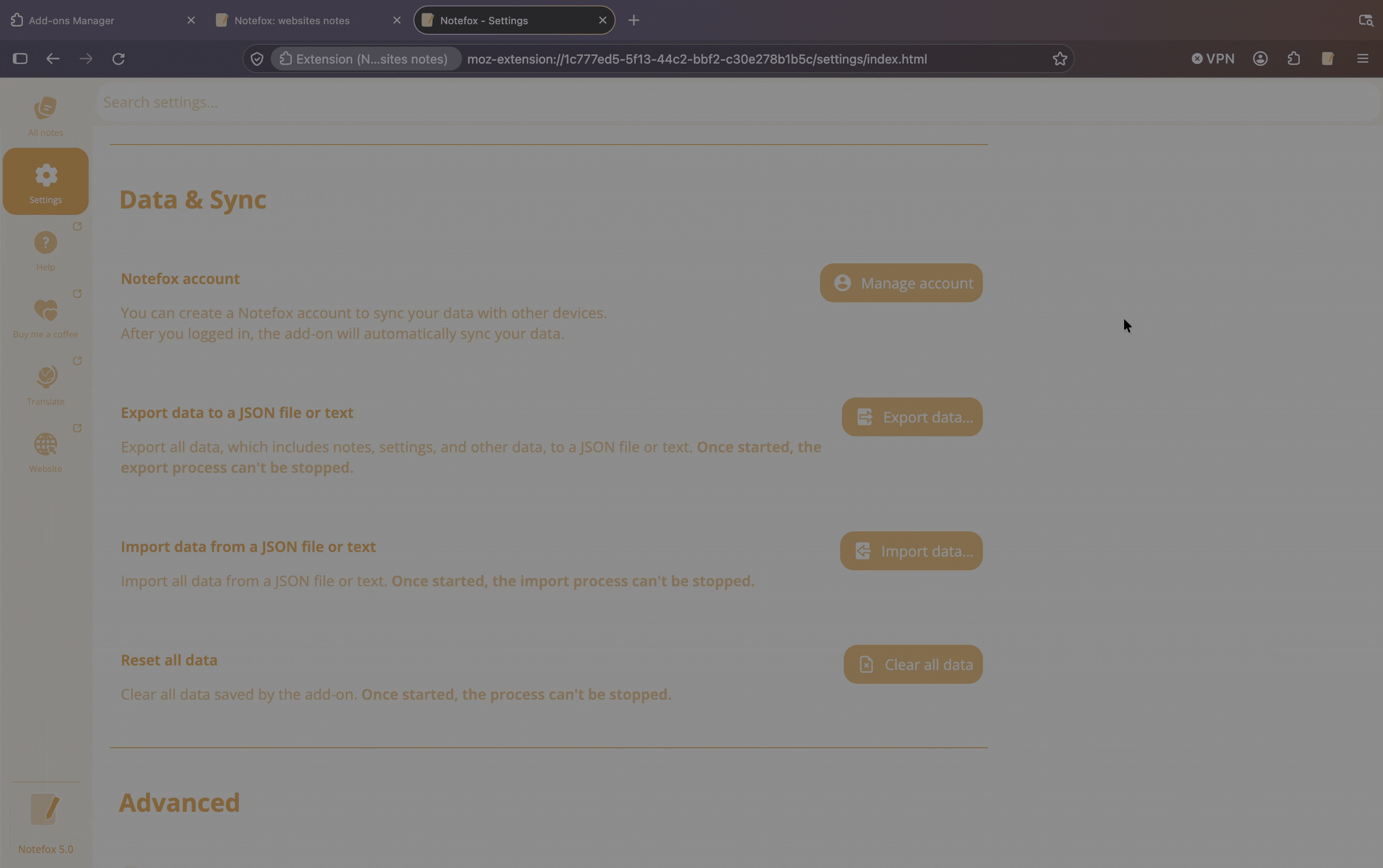 Sync history in the add-on